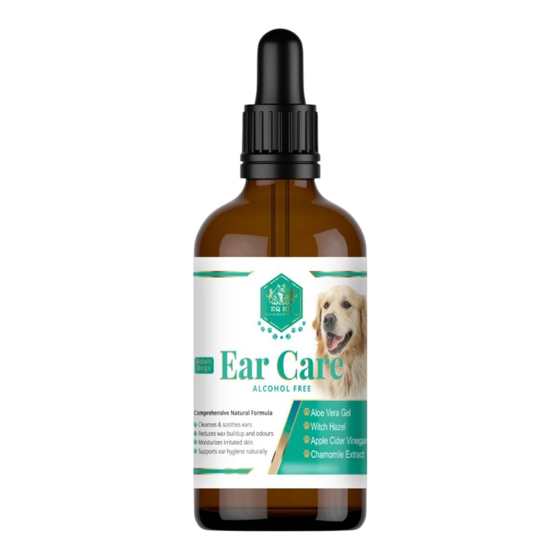 EQ K9 Dog Ear Drops – Natural Ear Cleaner for Dogs, Soothes Itchy Ears, Removes Wax & Odour, Gentle Non-Sting Formula with Aloe Vera, Witch Hazel & Coconut Oil – 100ml