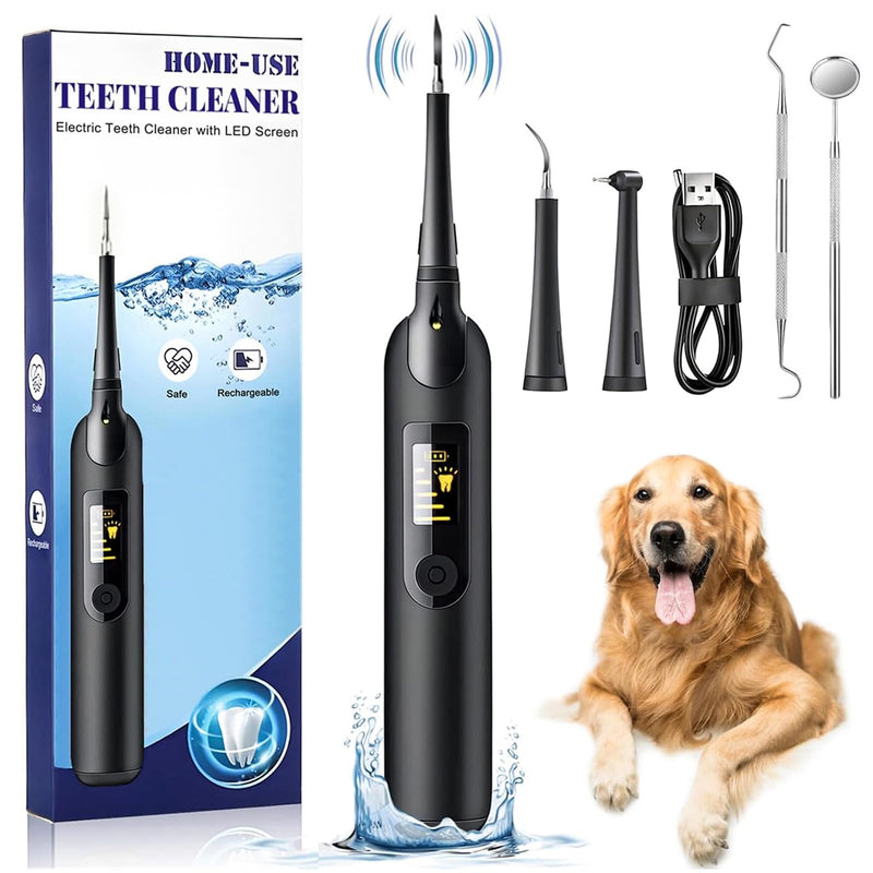 JOLOVE Dog Tooth Cleaning Kit, Pet Tooth Cleaning Kit with LED Light, Electric Dog Teeth Cleaning Tools 5 Cleaning Intensities, 2 Repalceable Heads For Removal of Food Residue