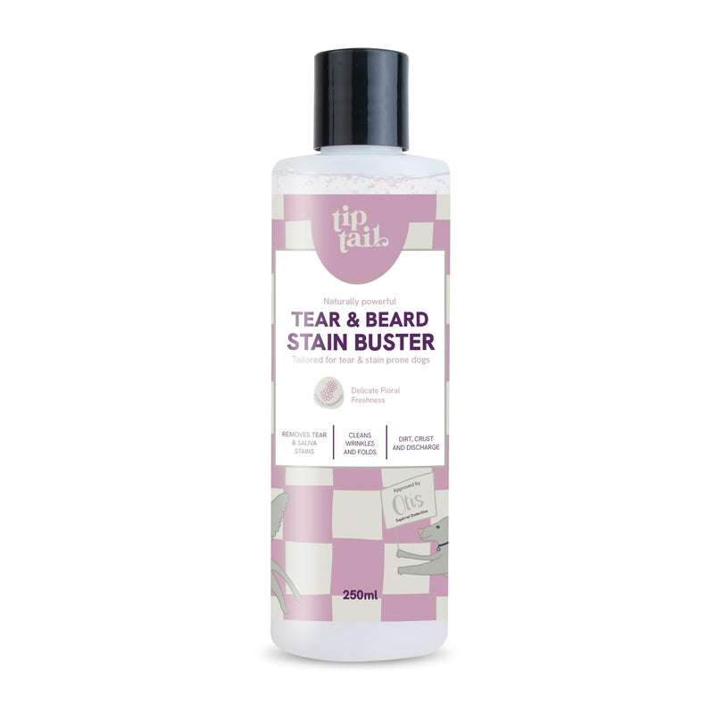Tip Tail Dog Tear & Beard Stain Buster - Removes Tear and Saliva Stains, Cleans Wrinkles and Folds, Reduces Discolouration, Gentle Formula for Around the Eyes, Suitable for Dogs over 12 weeks (250 ml)