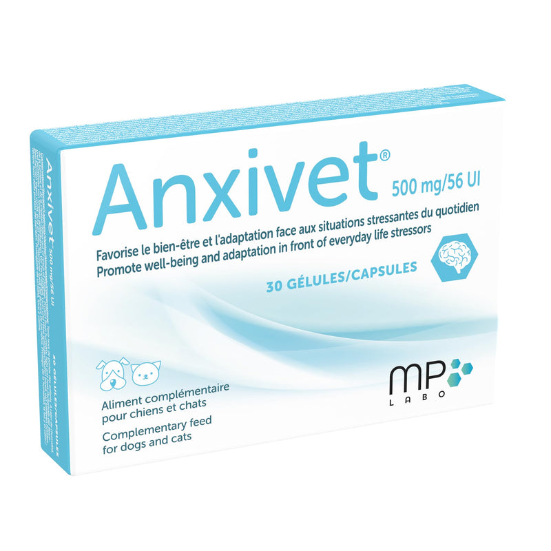 MP Labo Anxivet - Promotes Well-being and Adaptation to Stressful Daily Situations for Dogs and Cats (500 mg 56 IU 30 Capsules) 500 mg 56 IU 30 capsules