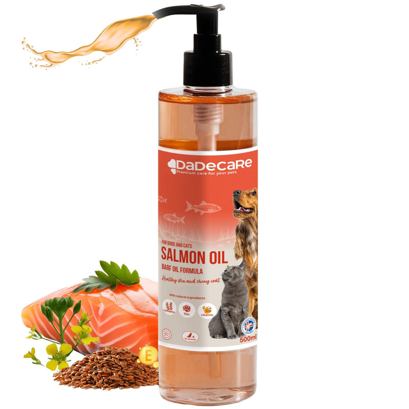 Salmon Oil for Dogs and Cats 500ml - Omega 3-6-9, Vitamin E, Camelina and Linseed - Strengthens Coat, Joints and Immune System - Natural Ingredients for Barf Diets