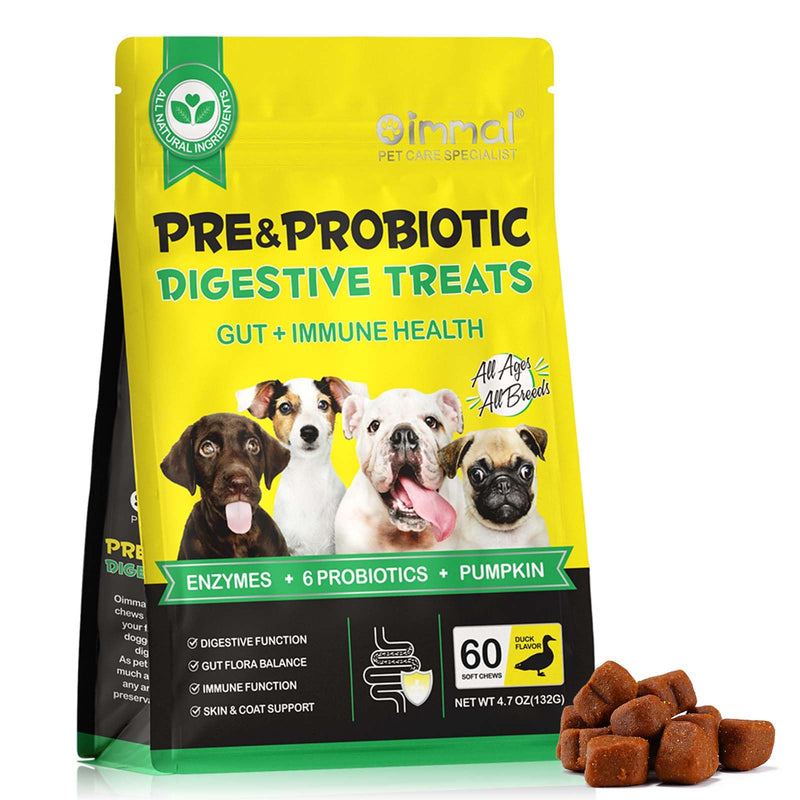Probiotic Chews for Dogs – Daily Digestive Balance with Prebiotics & Natural Ingredients – Supports Gut Flora, Skin & Everyday Vitality – Duck Flavour (60 Soft Chews) 60pcs