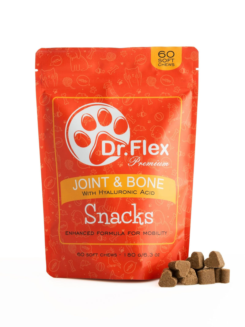 Dr. Flex Treats & Chews for Dogs - 100% Supports Joints & Bones - High Protein Chews with Vitamins C & E, Glucosamine, MSM, Hylauronic, Salmon Oil - 60 Soft Chews Joint & Bone