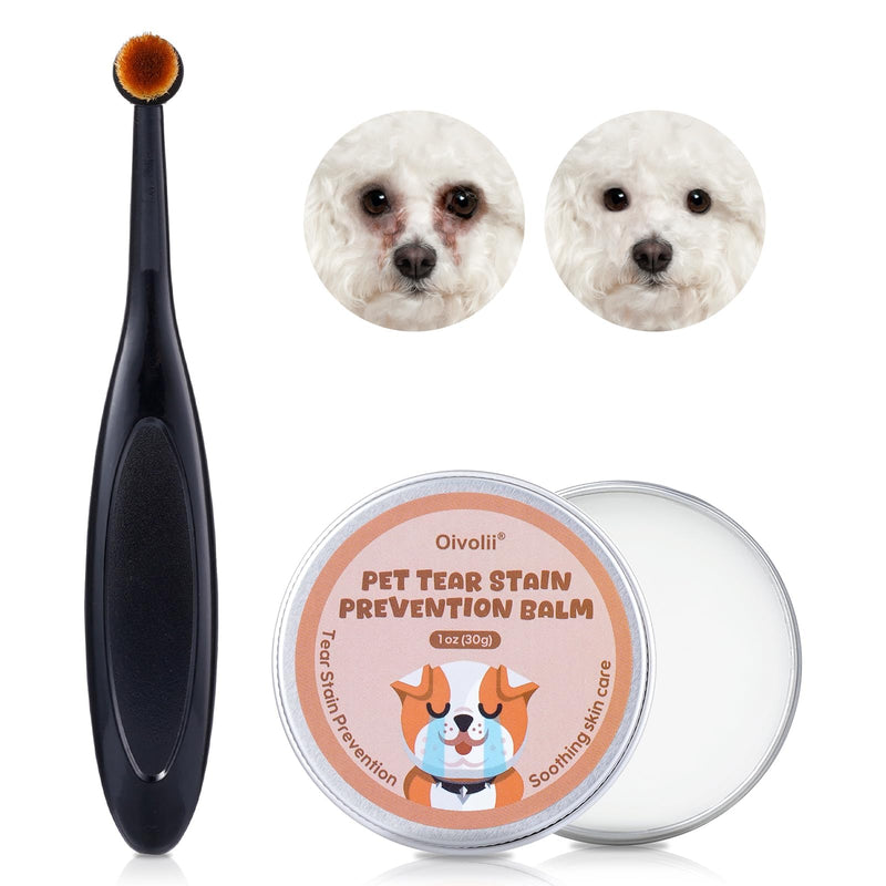 Pet Tear Stain Remover Balm with Pro Powder Brush,Eye Care for Dogs and Cats, Natural Safe Repel Tears,Gently Cleanses Effective & Non-Irritating,30g 30g