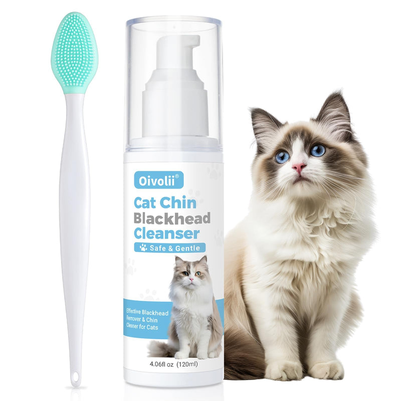 Cat Black Seed Cleaner Kit,120ml Remove Cat Chin Blackheads Gentle & Effective Acne Chin Treatment 2-in-1 Wash and Black Seed Brush Soft Silicone Cat Grooming Scraper Brush 120ml