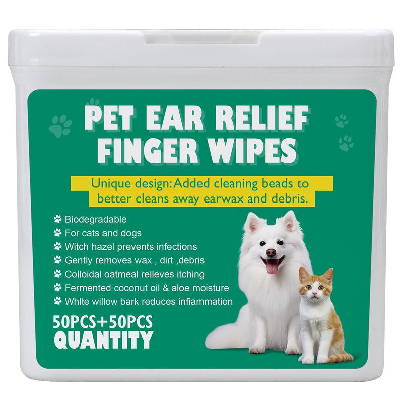100pk XL Dog Ear Wipes | Soft, Quick & Gentle Ear Wipes For Dogs & Cats | Remove Dirt, Wax & Stop Smelly | Natural Coconut Oil & Aloe Vera Infused Dog Ear Cleaning Finger Wipes! Hypoalergenic