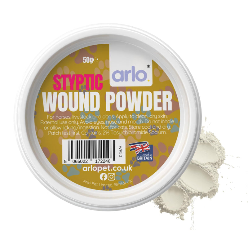 Wound Powder 50g for Pets & Horses | Fast-Dry Styptic Formula Helps Keep Wounds Clean | Non-Sting, Moisture Control Powder for Cuts, Grazes & Rubbing - Easy Dip Pot