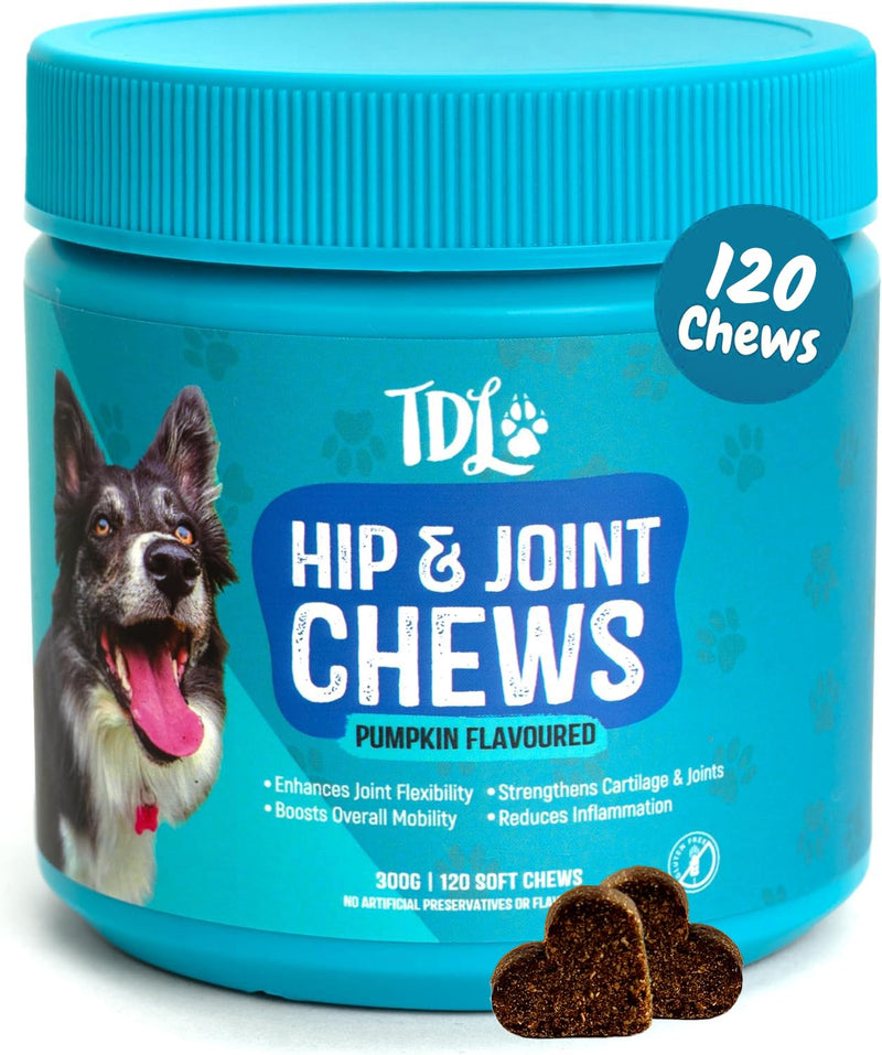 Hip & Joint Care for Dogs – 120 Pumpkin Flavour Soft Chews – Joint Support Max Formula with Natural Anti-Inflammatory Ingredients for Mobility & Joint Pain Relief