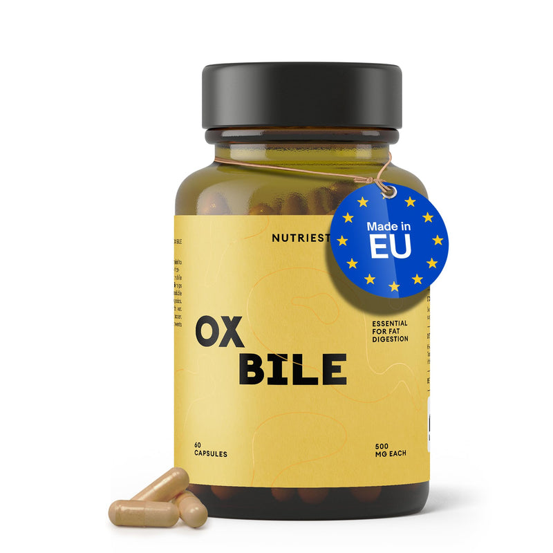 Nutriest Ox Bile Salts (60 Capsules) – Ox Bile 500 mg | Bovine Bile Salts from Europe | Supports Normal Fat Digestion