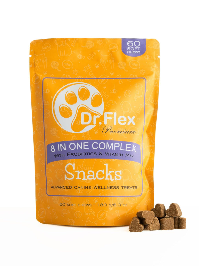 Dr. Flex Multivitamin Complex Chews for Dogs 8-in-1-100% Supports Immune System, Digestive System & Joint Health - Healthy Chews with Probiotic, Vitamin-C & E, Salmon Oil, Chondroitin - 60 Soft Chews 8 in One Complex