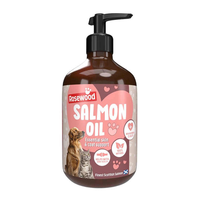 Rosewood Scottish Salmon Oil for Dogs and Cats – Natural, Rich in Omega 3, 6 & 9, Fish Oil Food Supplement for Joint Mobility, Immune Support, Itchy Skin and Healthy Coat (500ml) 500ml
