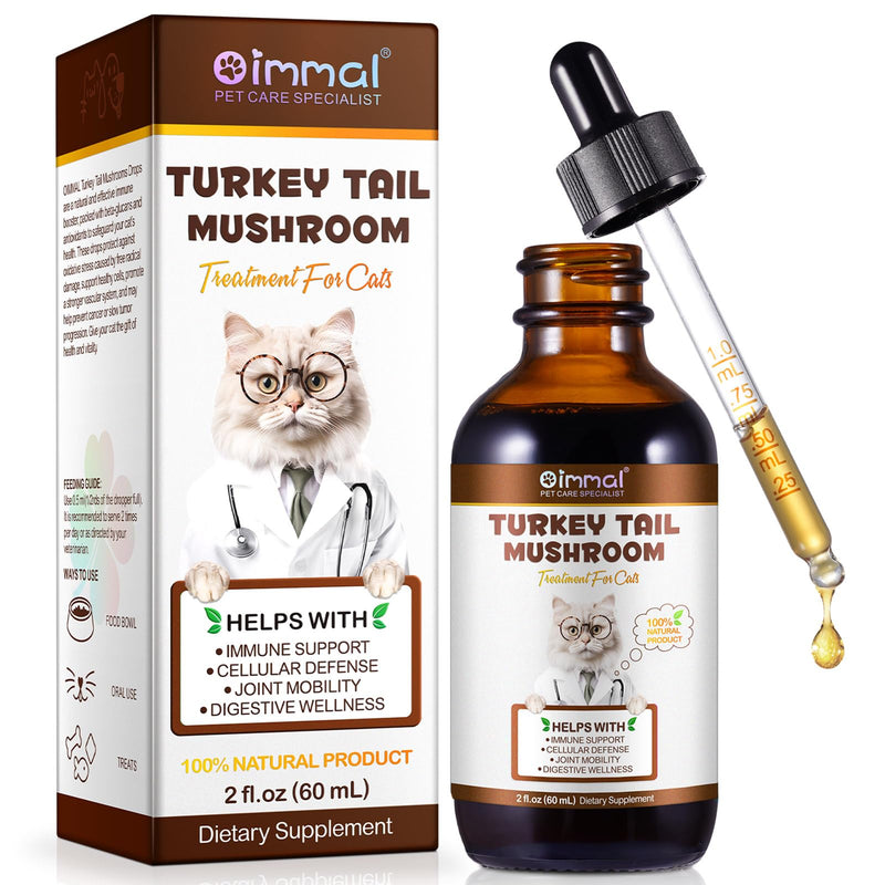 Turkey Tail Mushroom for Cats - Critical Immune Defense Cats, Turkey Tail Mushroom Liquid Extract for Immune & Digestive Drops for Pet, with 5X Mushrooms, Turmeric & Probiotic 2 oz for cat