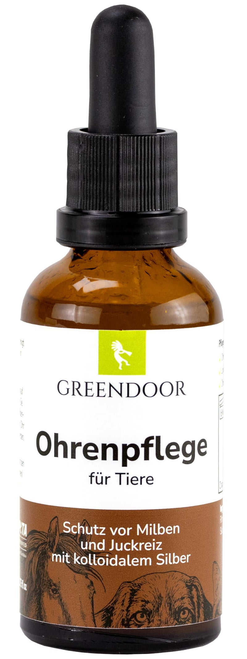 GREENDOOR Ear Care for Dogs, 100 ml, Natural Formulation with Urea and Lactic Acid, Glass Bottle with Glass Pipette, Acute Use and Permanent Care of the Ears