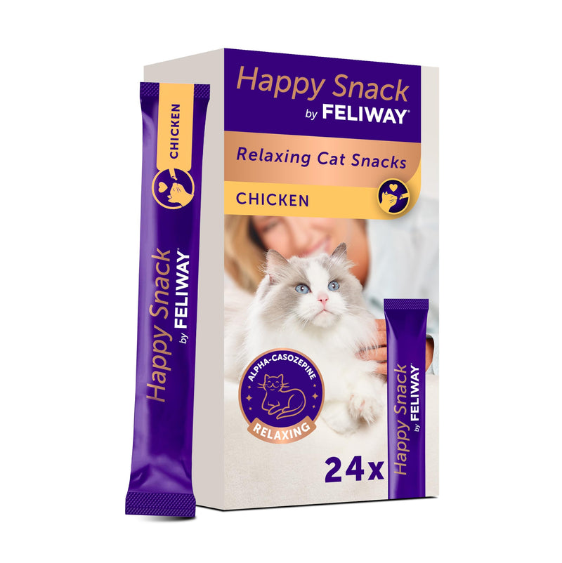 Happy Snack by FELIWAY Delicious Calming Creamy Cat Treats, 24 snack sticks - Helps cats feel calmer and promotes bonding Chicken 1 x 24 Pack