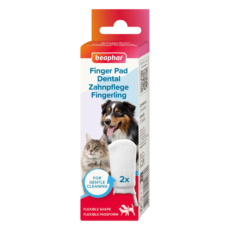 Beaphar - Finger Pad – for Gentle and Precise Teeth Cleaning – Help Reduce Plaque and Freshen Breath When Used with Beaphar Toothpaste – for Cats and Dogs – Two Pack – Reusable Pet Dental Pads