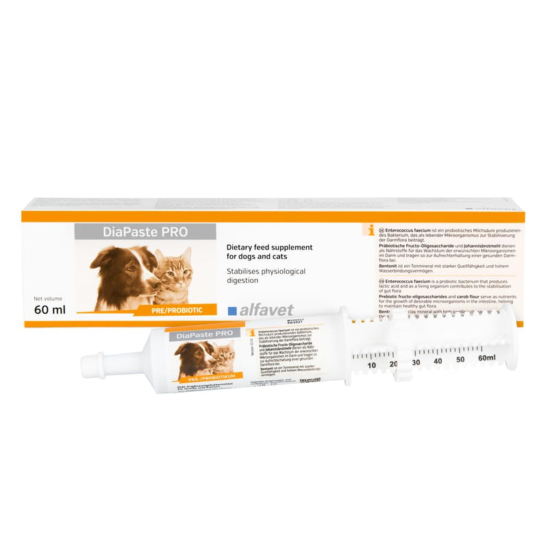 Alfavet DiaPaste PRO for Dogs & Cats (60 ml) – Prebiotic & Probiotic Paste – Digestive Support, Gut Flora Balance, Stool Consistency, Easy-to-Use Oral Injector