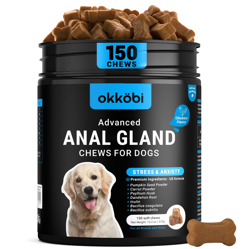 Anal Gland Chews 150Pcs - Constipation Relief for Dogs - Fiber Supplements, Natural Ingredients & Vitamins - Chicken Chicken Flavor