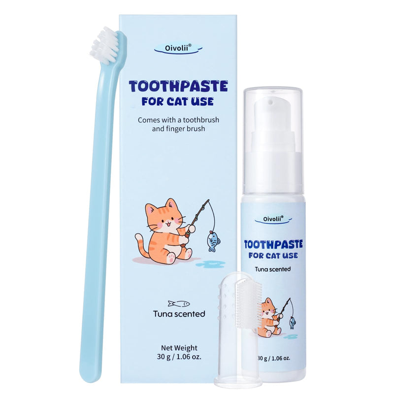 Cat Toothpaste & Toothbrush Set, Tuna Flavor (30g), Gentle Dental Care Kit for Cats, Includes 2 Toothbrushes for Clean Teeth & Fresh Breath