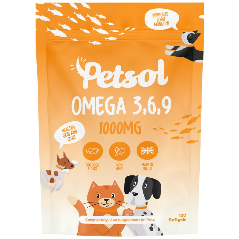 Omega 3 for Dogs & Cats, Omega 369 Fish Oil for Dogs & Cats 1000mg, 120 Softgel Capsules. Seed & Fish Oil Supplement for Healthy Joints, Skin & Coat, Brain, Heart & Immune Health & Vitality.