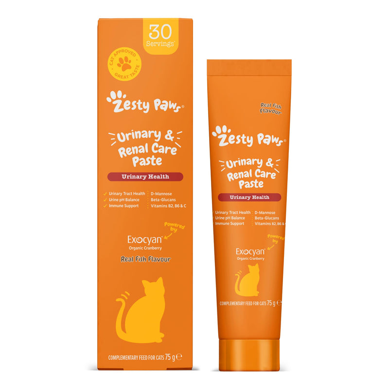 Zesty Paws Urinary & Renal Paste for Cats | Supports Urinary Tract & Kidney Function, Balance Urine pH Levels | Contains Cranberry Powder, D-Mannose, Vitamins B1, B6 & C| Real Fish Flavour | 75g 75ml