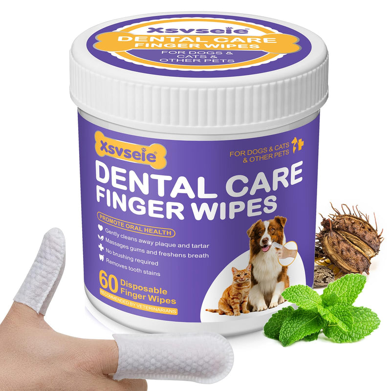 Dental Care Finger Wipes | Reduces Plaque & Freshens Breath | Teeth Cleaning Finger Wipes for Dogs & Cats | 60 Disposable Wipes, Dog Teeth Cleaning Products
