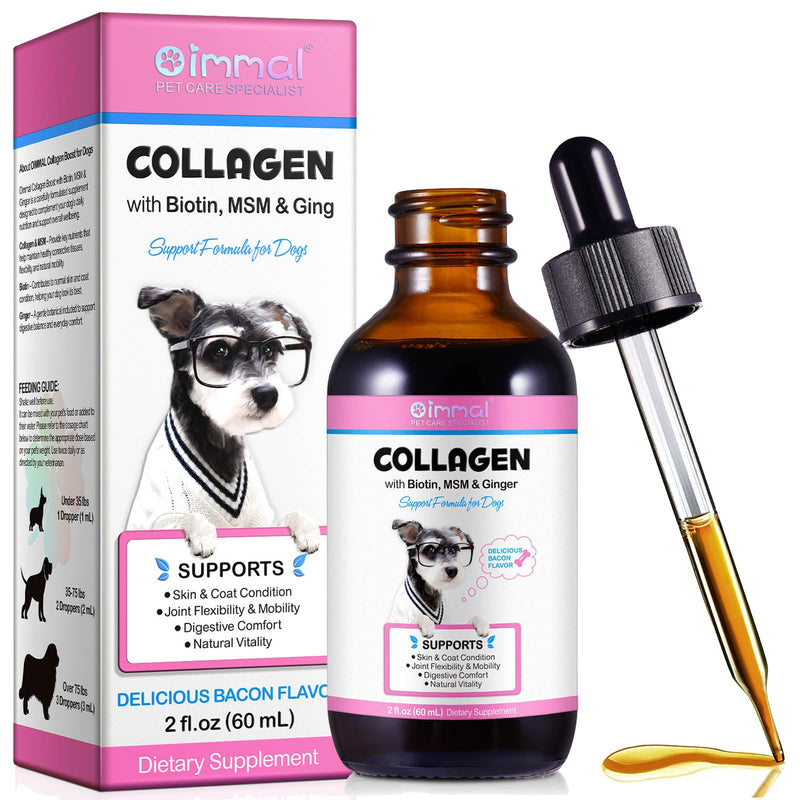 Liquid Collagen for Dogs, Skin and Coat Collagen Supplement, Dog Joint Supplements, Dog Collagen Drops with Biotin, MSM, Ginger, Bacon Flavor Bacon for dog