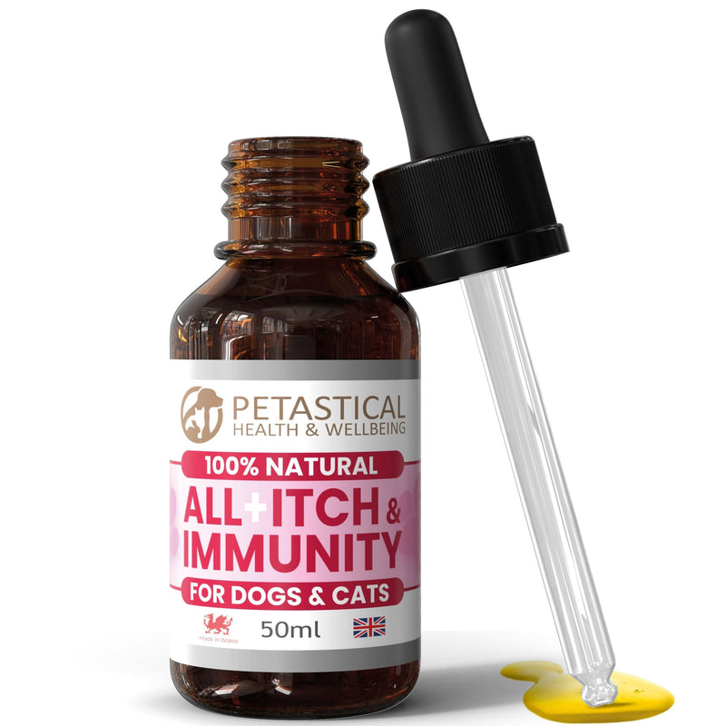 Itch and Immunity, Natural Liquid Supplement Drops for Dogs Cats, Skin, Eyes, Ears, Paws, Licking, No Nasties, Made in UK (50ml)