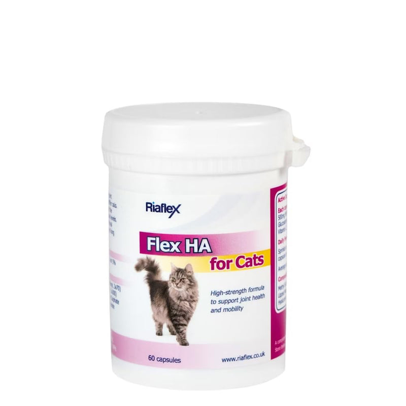 Flex HA for Cats | Max Strength combination of Glucosamine, MSM, Green Lipped Mussel & Hyaluronic Acid, with added antioxidants designed to soothe stiff joints, aid mobility - 60 capsules