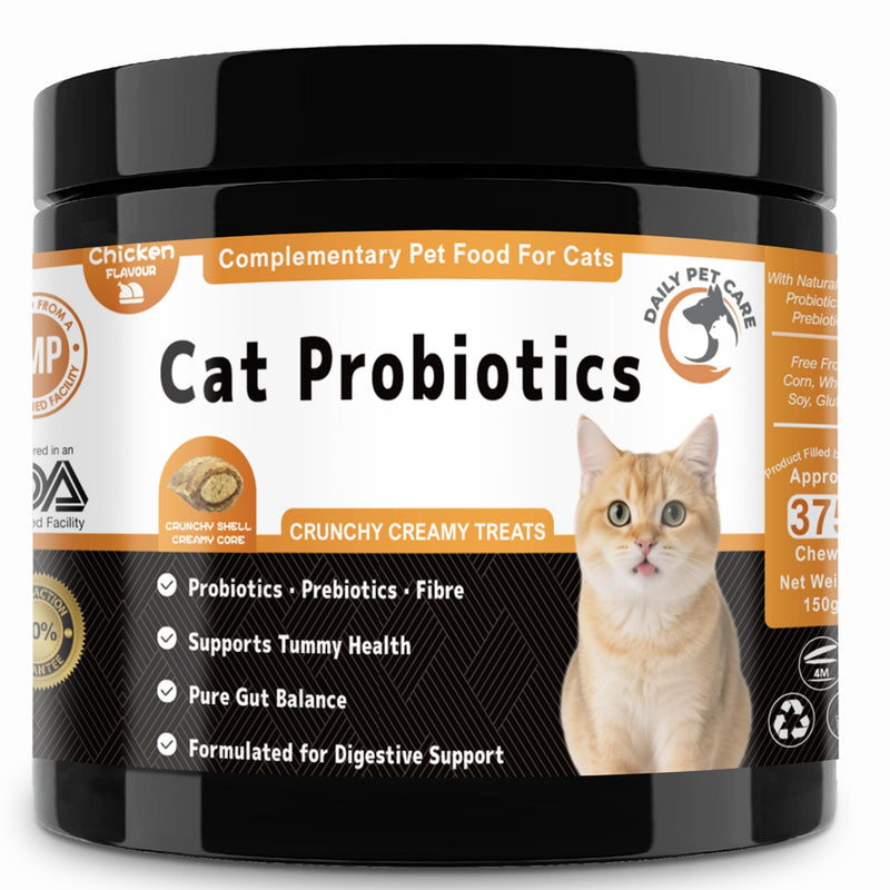 Probiotics for Cats UK - Crunchy & Creamy Cat Treats with 3 Billion CFU, Pumpkin & Salmon Oil - Supports Gut Health, Diarrhea Relief & Immune Support - Cat Probiotics Chews Chicken Flavour