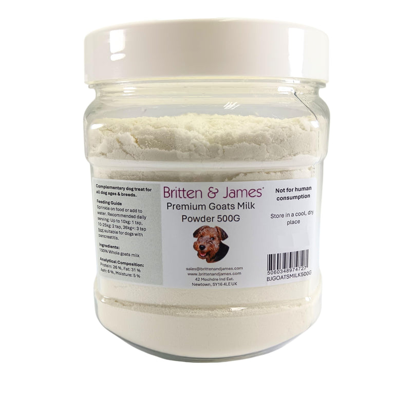100% Natural Whole Goats Milk Powder for Dogs by Britten and James. Nutrient-Rich Boost, Improves Dogs' Hydration, Appetite, Gut Health and Immunity. High Calcium and Vitamins. For All Ages (500g) 500g