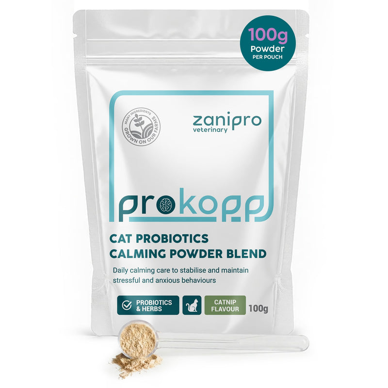 Cat Calming Powder Supplement - Stress & Anxiety Relief for Cats, Contains L-Tryptophan for Sleep Aid During Travel, Cat Probiotics for Digestive Support & Brain Gut-Axis | 100g (Catnip)