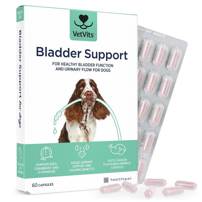 Bladder Support for Dogs (60 capsules) | Helps reduce indoor accidents | Urinary Health for Dogs | Bladder complex with pumpkin seed, D-mannose and cranberry