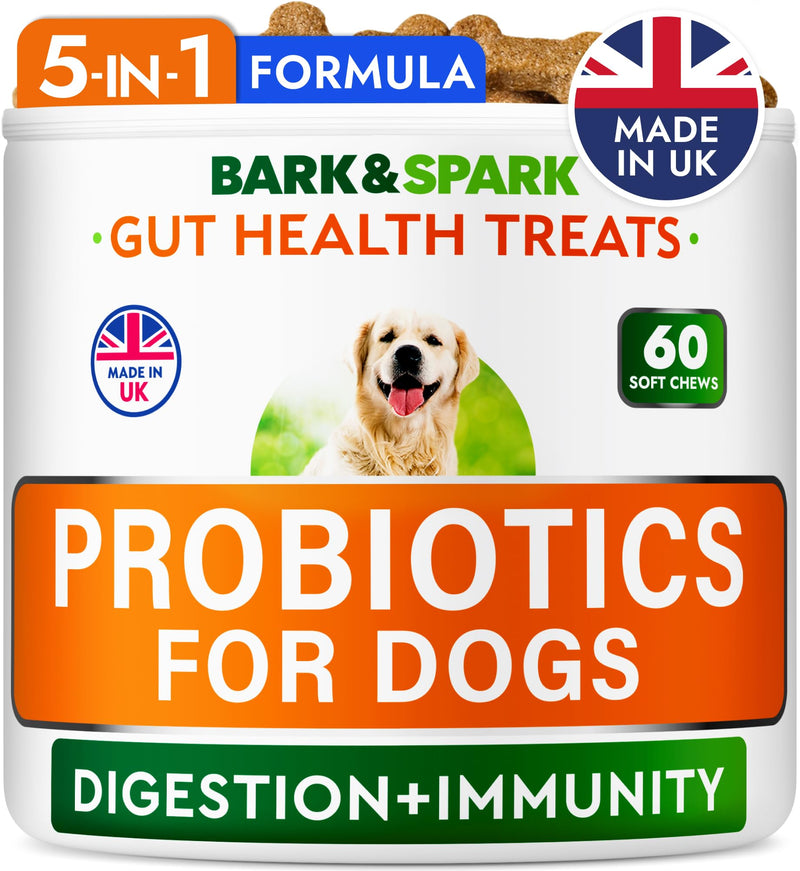 BARK&SPARK Vet Strength Dog Probiotics for Gut Health & Digestive Enzymes - Gas, Diarrhea, Constipation Chewables - Allergies Itchy Skin - Dogs Digestive Health - 60 Count (Pack of 1) Grilled Pork