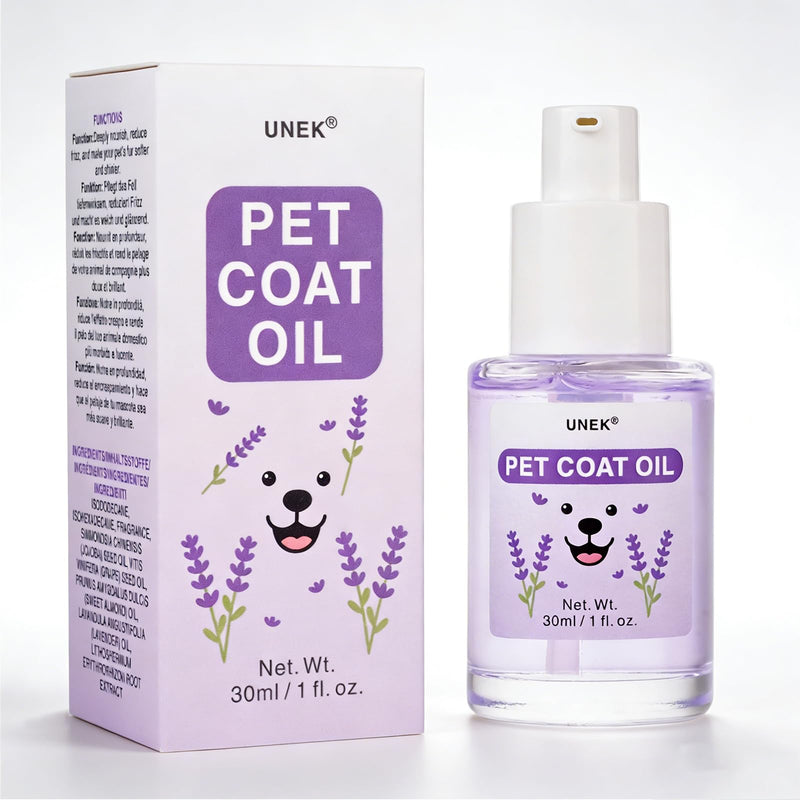 UNEK Pet Fur & Coat Oil 30ml, Leave-In Dog & Cat Conditioner, Lavender Scent, Anti-Tangle & Nourishing, Pet Grooming Product for Sensitive Skin & All Coat Types
