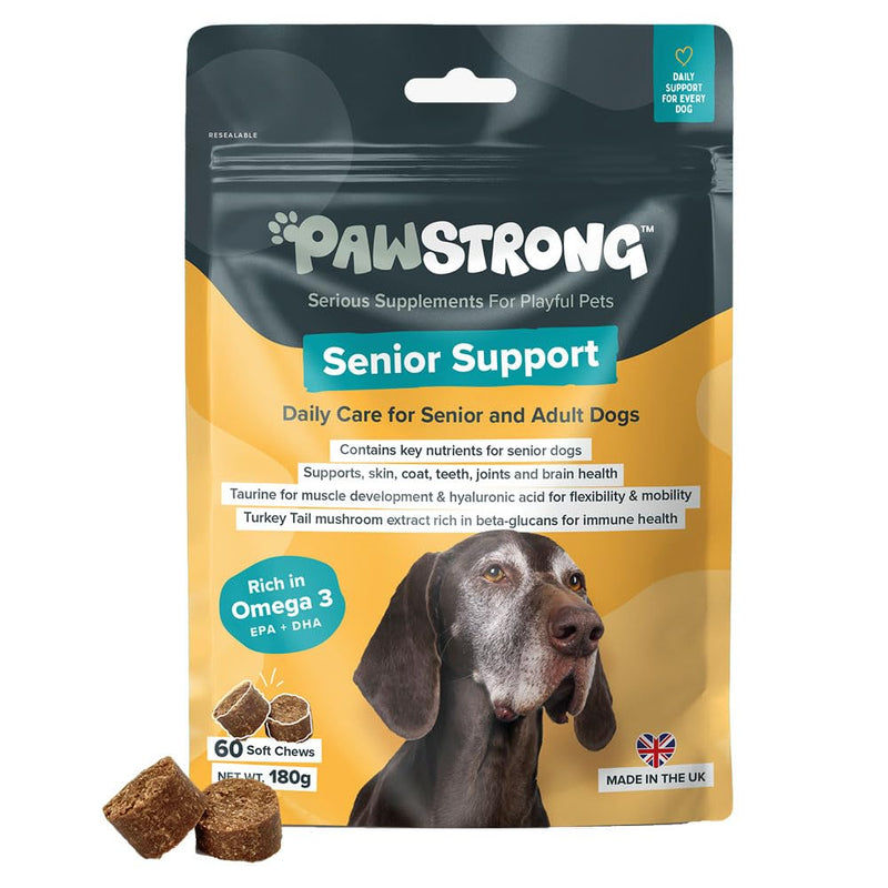 Senior Support Soft Chew Dog Supplements - Daily Care for Senior & Adult Dogs – Supports Brain, Joint & Immune Health with Taurine, Turkey Tail Mushrooms & Omega 3 EPA & DHA – 60 Soft Chews 60 Chews