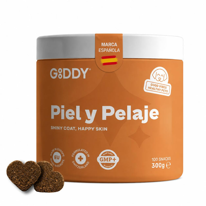 Gooddy Healthy Skin & Glowing Coat Supplement for Dogs, 100 Snacks, 300g - Improves Color and Healing, Minimizes Itching and Stinging with Biotin, Zinc, L-Tyrosine, Vitamins A and E, Flaxseed