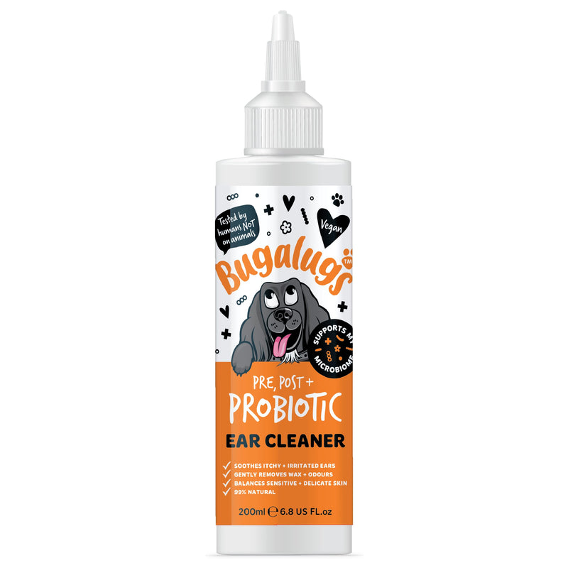 BUGALUGS Dog Ear Cleaner with Pro, Pre and Probiotics for dogs that helps soothe itchy ears, remove wax and odours plus dog ear drops support your dogs Microbiome (Probiotic Ear Cleaner 200ml) Probiotic Ear Cleaner 200ml
