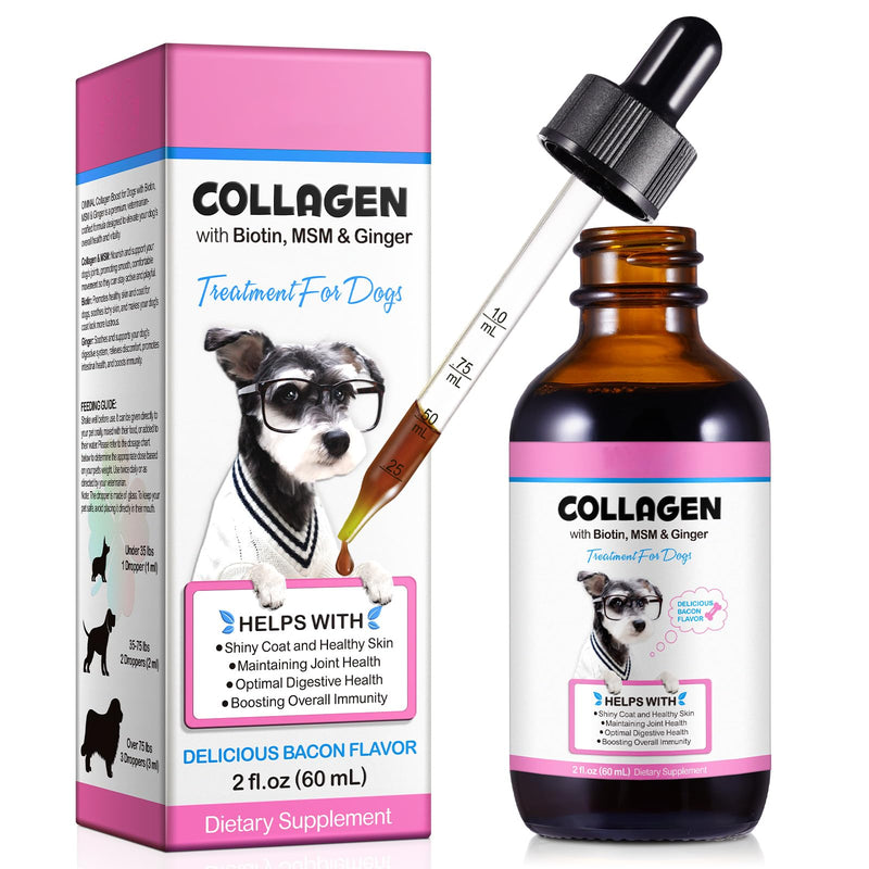 Collagen for Dogs (60ml), Dog Collagen Drops with Biotin, MSM - Supports Joint Health, Skin, Coat & Immunity – Tasty Bacon-Flavored Liquid Supplement for All Breeds & Sizes (60ml(Pack of 1)) 60ml(Pack of 1)