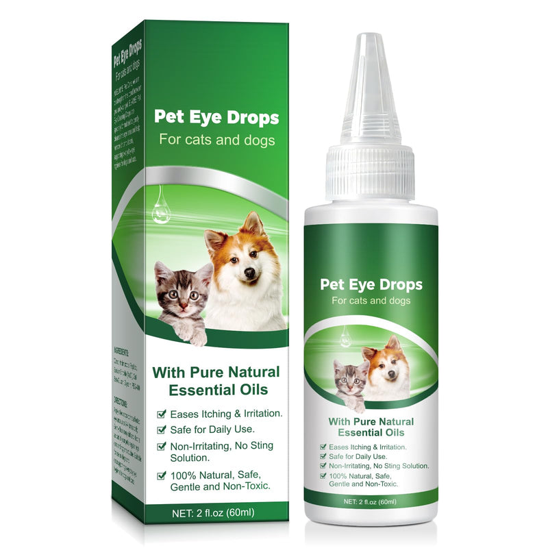 Dog Eye Drops 60ml, Pet Eye Drops for Dog & Cat, Relieve Eyes Itching & Irritation, Natural Eye Care Solution, Remove Tear Stains, Safe for All Animals