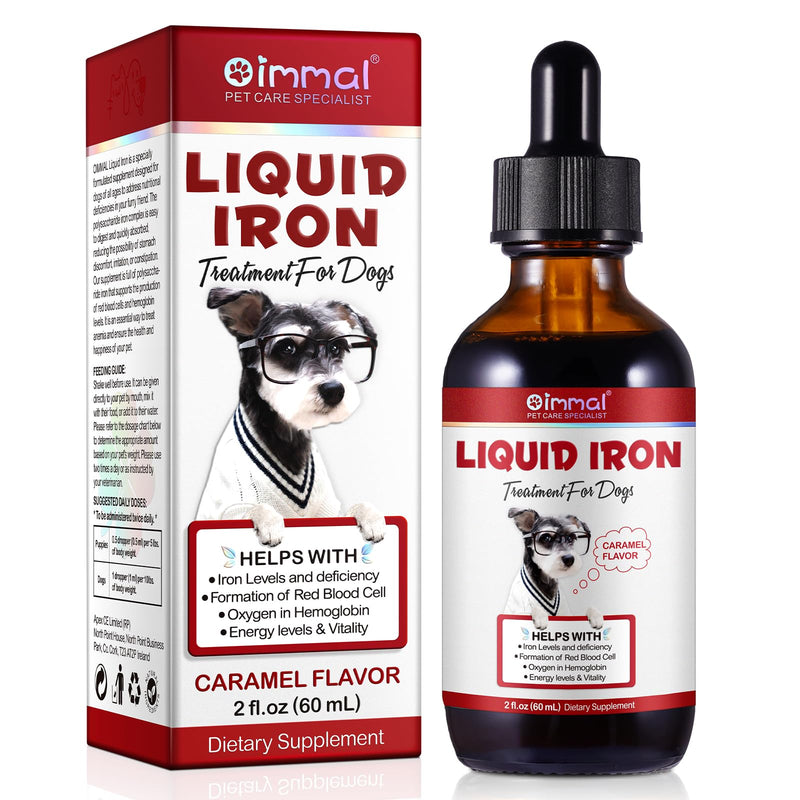 Iron Supplement for Dogs - Liquid Drops for Anaemia Treatment & Prevention | Supports Healthy Blood Cell Production & Oxygen Transport | Palatable Caramel Flavour 60mL