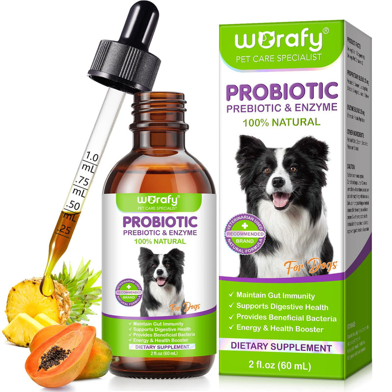 Liquid Probiotics for Dogs, 3 in 1 Dog Probiotic Drops, Prebiotic & Digestive Enzymes | Digestive Gut Flora Support, Relieve Diarrhea & Constipation, Probiotics for Dogs of All Ages and Breeds, 60ml