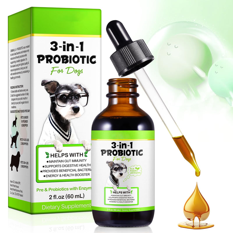 Probiotic For Dogs, 3-In-1 Probiotics Dogs Drops, with Prebiotic & Enzymes, Supports Gut Health, Immunity & Digestive Comfort, 60ml