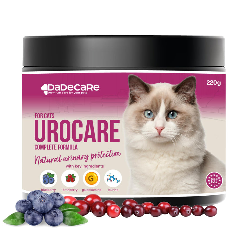 Urocare Cat Urinary Supplement Powder 220g - Cranberry and Glucosamine for Bladder Health - Balanced pH Support for Cats with Cystitis or Stress