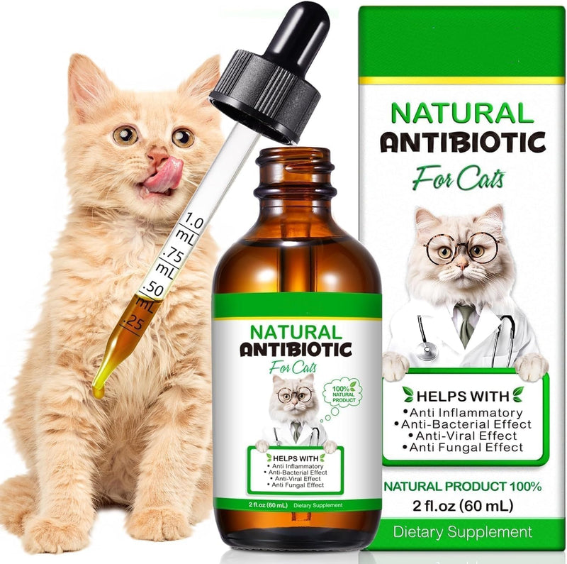 Cat Antibiotics for Infections, Natural Antibiotics for Cats, Supports Immune & Cat Allergy Itch Relief, Pet Antibiotics Supplement, Chicken Flavor, 60ml