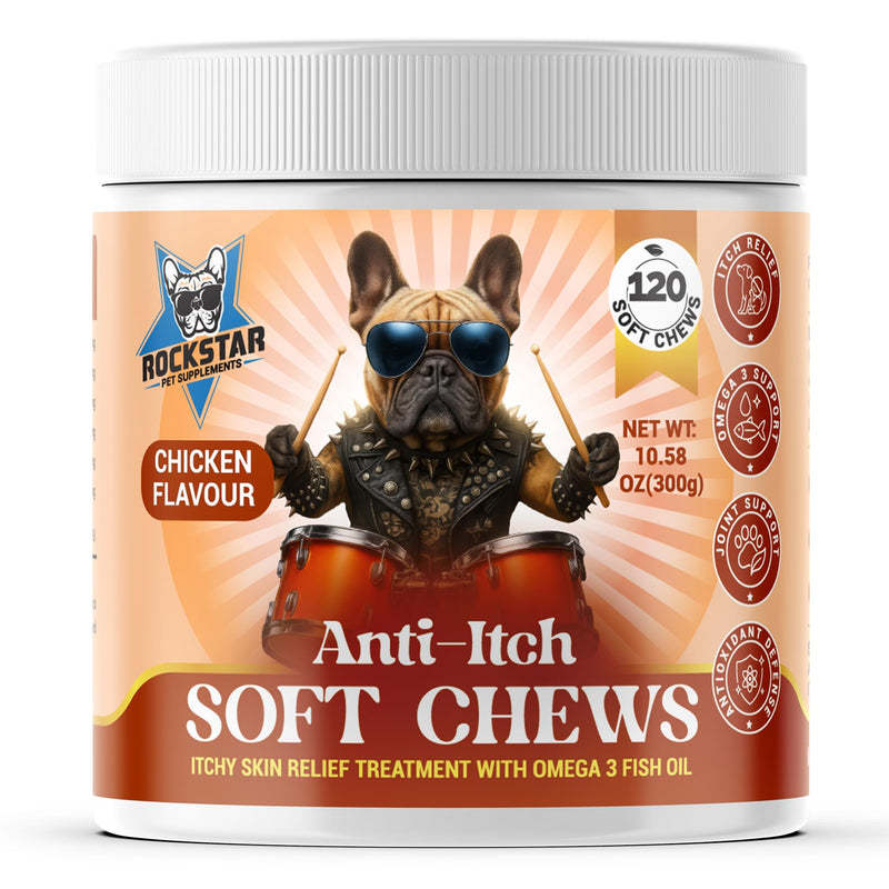Anti-Itch Soft Chews For Dogs | Chicken Flavour | Soothe Itchy Paws, Eyes, Ears, Skin - Stop Itching, Licking, Scratching - Perfect for Small, Medium & Large Dogs.