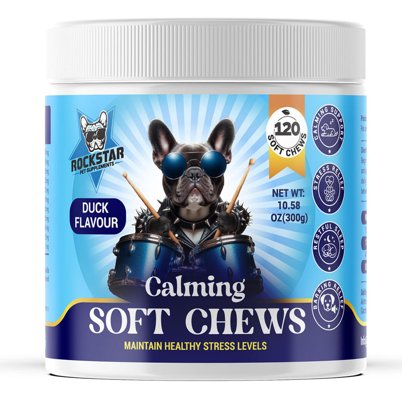Calming Soft Chews for Dogs | Duck Flavour | Stress & Anxiety Relief, Promotes Relaxation, Barking Relief & Restful Sleep-Perfect for Small, Medium & Large Dogs.