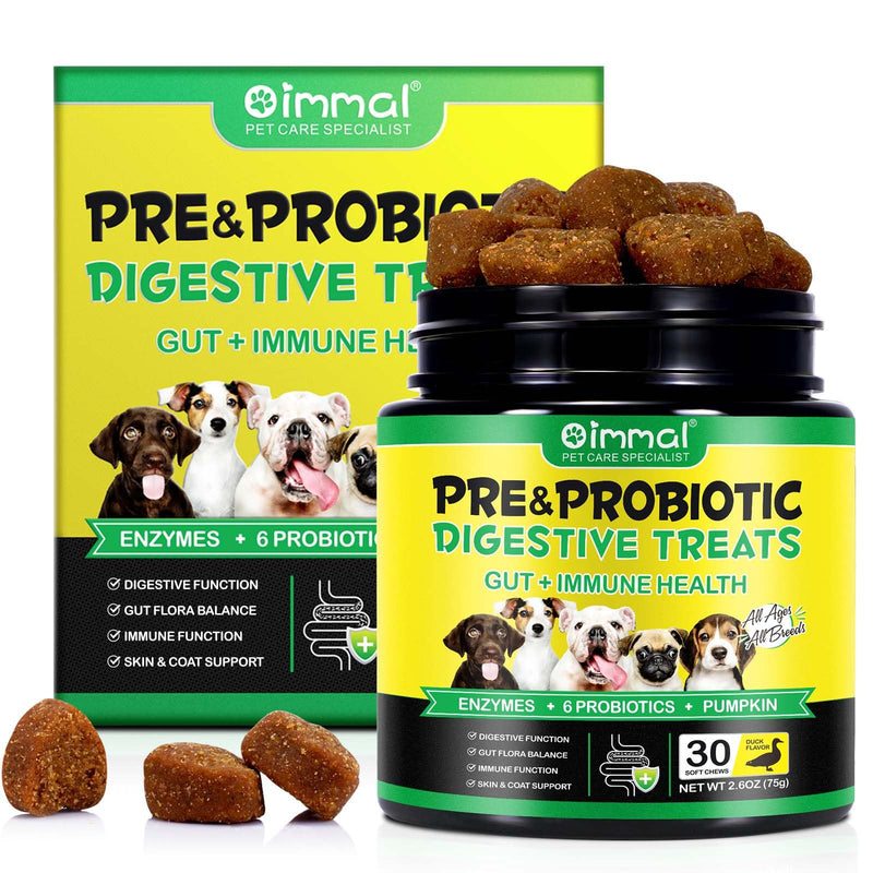 Probiotics for Dogs, 30 Soft Chews with Prebiotics, Pumpkin & Flaxseed | Supports Normal Gut Flora, Digestive Function, Skin & Coat Condition, and Everyday Wellbeing | Duck Flavour