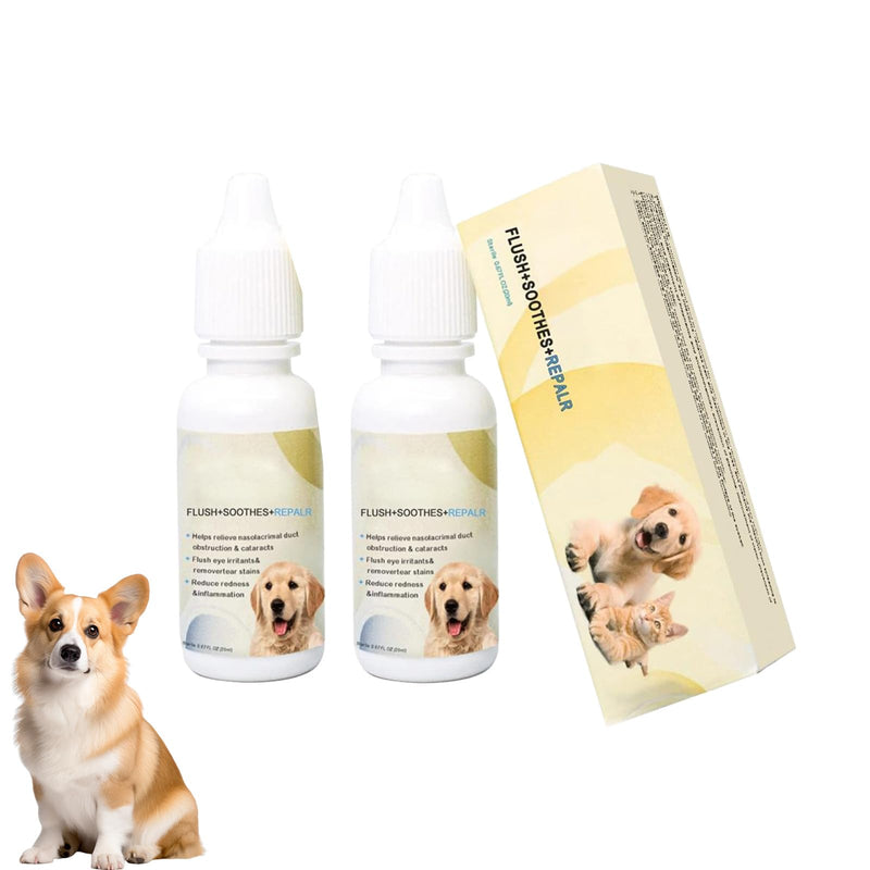 Pack of 2 Eye Drops for Dogs and Cats, Eye Drops for Pets, Gentle Eye Care for Removing Tear Stains, Relieves Itching, Reduces Eye Redness, Ideal for Sensitive Animal Eyes