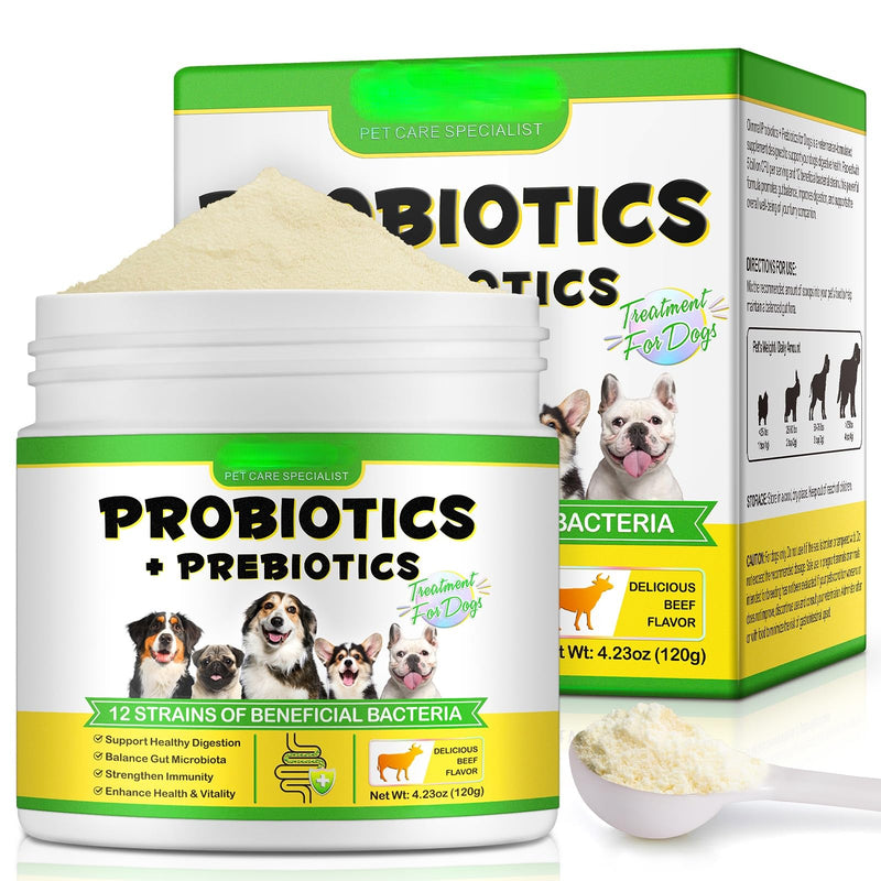 Dog Probiotic Powder - 12 Strains Of Beneficial Bacteria | Dog Probiotic Supplements Balance Gut Microbiot | Probiotics for Dogs Probiotics + Prebiotics Treatment - Probioticc Powder 120G