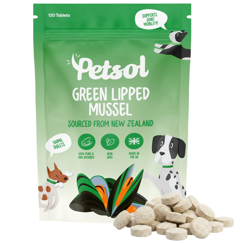 Green Lipped Mussel for Dogs, 120 Tablets. With Natural Joint Supplements for Dogs Glucosamine, Chondroitin and Omega 3 for Hip & Joint Care, Mobility & Vitality in Adult and Senior Dogs